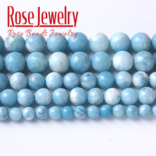 天然国产蓝海纹石散珠子 蓝天使石圆珠半成品配饰DIY串珠手链项链