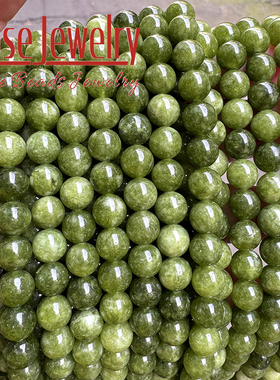 橄榄绿玉髓优化绿碧玺圆珠半成品手工串珠子 diy手链项链耳坠配饰