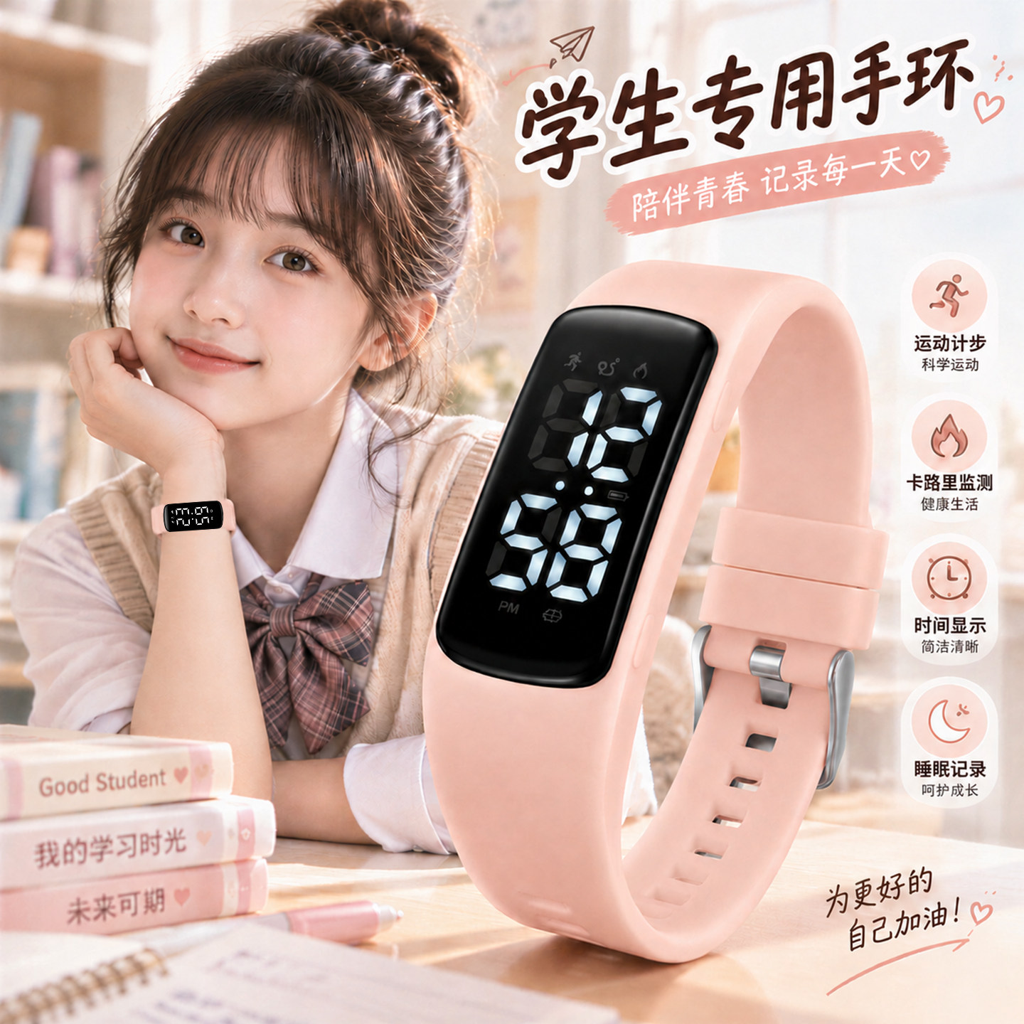学生智能手表只看时间儿童电子表初中生女小学生专用运动手环女款