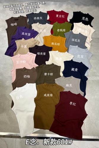 E念601气质半高领无袖背心女修身显瘦短款螺纹T恤上衣打底外穿
