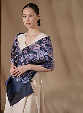 SAINTJOY/上久楷 宋锦围巾杜乐丽之花·深紫兰 深橘色 SCS20003