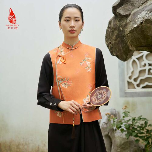 上久楷复古常规立领宋锦马甲
