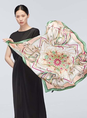 上久楷真丝方巾翼马花间扶光色FJS22026