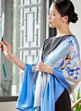 SAINTJOY/上久楷真丝披肩 女式真丝披肩 蓝泠花颜 PJS23004