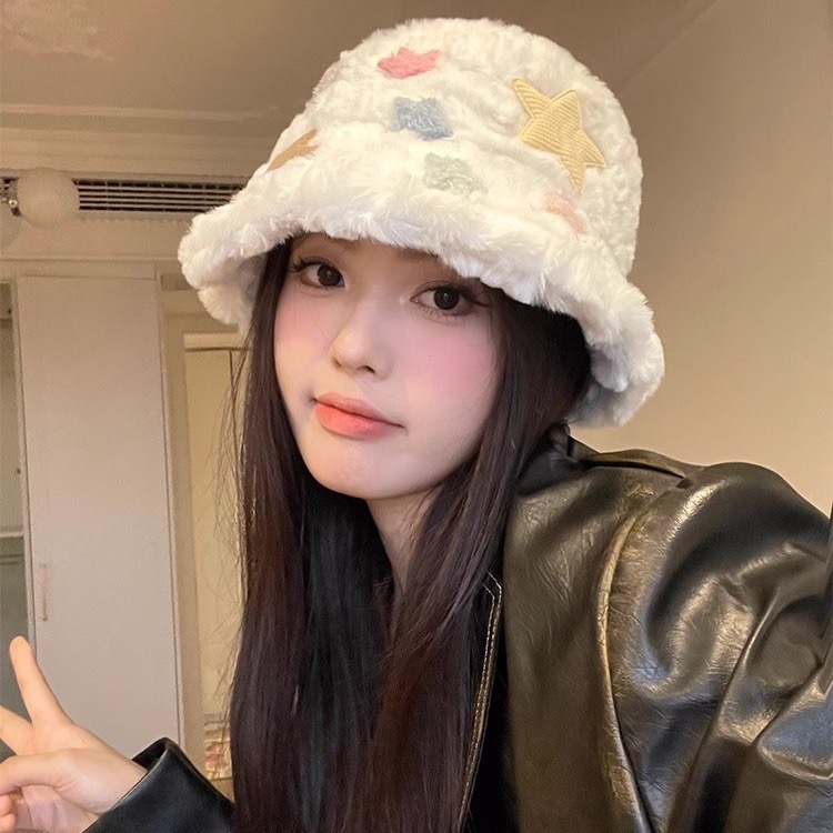 渔夫帽子女秋冬季2024新款加厚毛绒可爱盆帽百搭显脸小冷帽