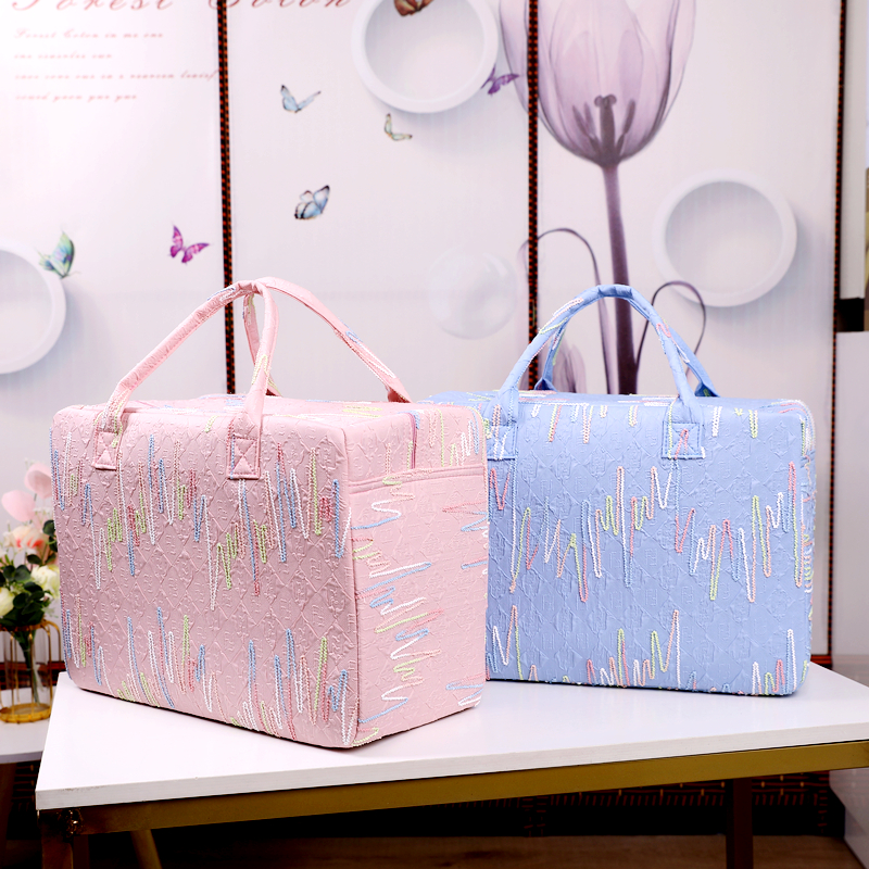 培植牛津条纹可套宽拉杆旅行包