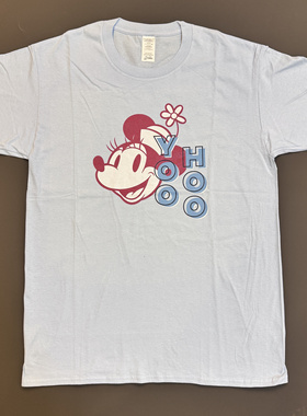 新款全棉迪士尼米妮T恤浅蓝色美式复古卡通百搭上衣男女款短袖