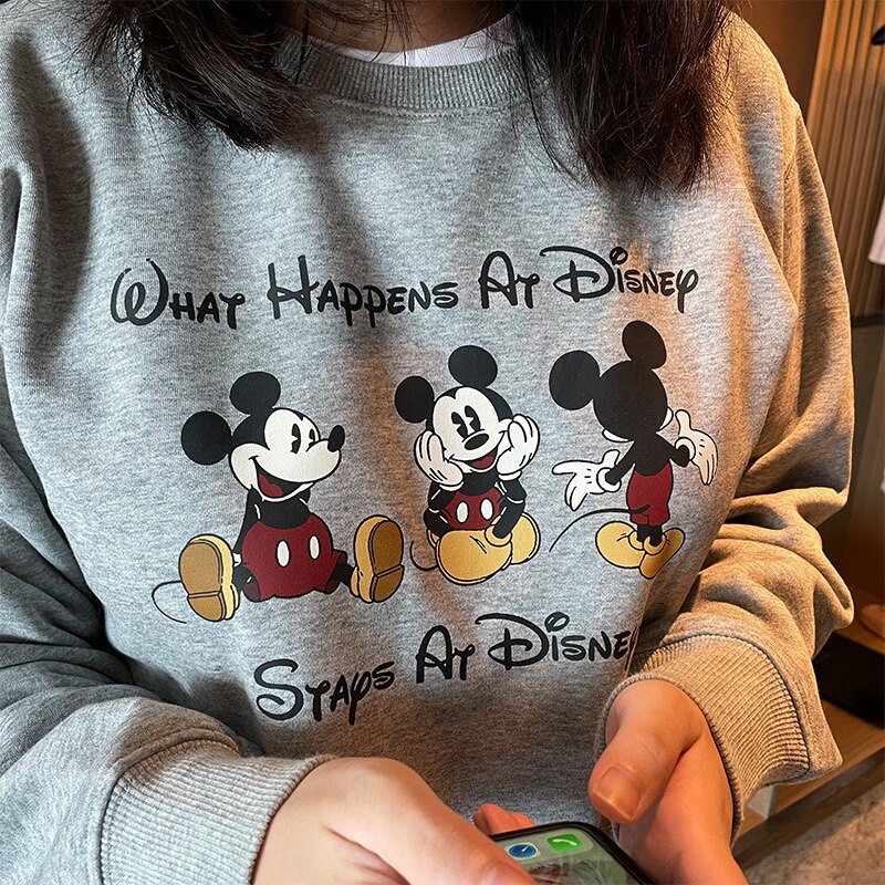 秋冬新复古可爱米奇字母休闲宽松舒适百搭韩版情侣秋冬潮卫衣长袖