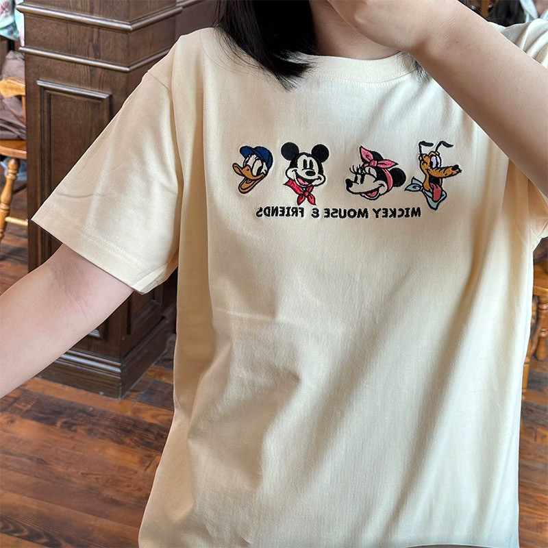 米奇唐老鸭刺绣chic小众卡通可爱印花宽松休闲百搭短袖T恤女夏潮