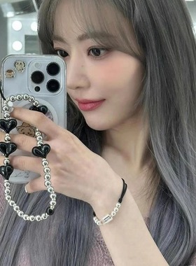 明星同款String银色爱心串珠手机链ccd相机手腕挂绳挂件百搭配饰