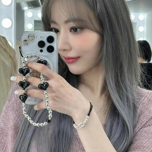 明星同款 String银色爱心串珠手机链ccd相机手腕挂绳挂件百搭配饰