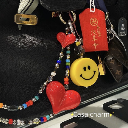 多巴胺笑脸包包挂件托特龙骧包配饰挂链条手机链爱心钥匙扣高级感