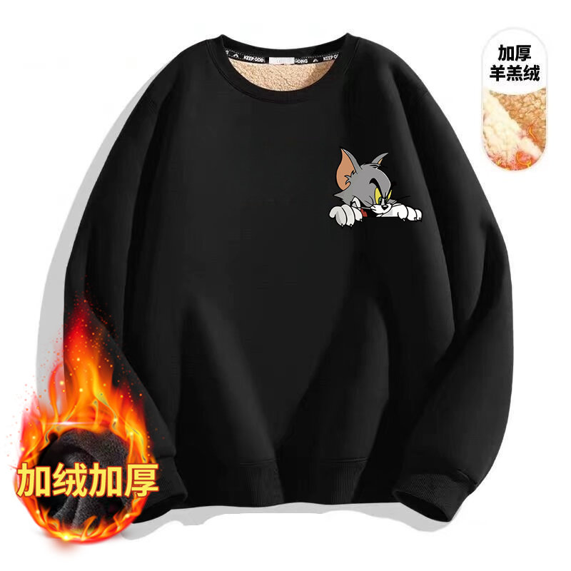 冬季羊羔绒卫衣男士保暖加厚加绒潮男外穿无帽大码休闲套头上衣服