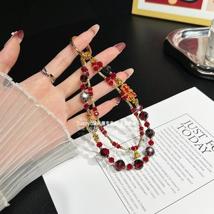 来钱手机链超好看新年挂饰招财红水晶精致链条漂亮高级感本命年挂链吊坠挂手腕高端手链防丢垫片女串珠腕带壳