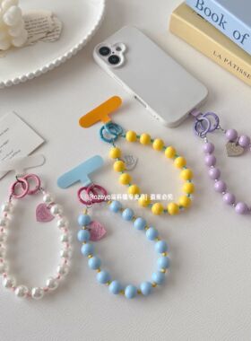 ins超好看手机链双扣手提挂手腕手链手工串珠多巴胺挂链新款防丢绳挂件高端珍珠链条包包钥匙扣ccd相机挂饰壳