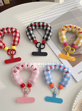 ins风格纹手机挂绳布艺刺绣英文腕带挂件时尚多巴胺挂手腕手绳韩系高端网红女短款手提腕绳防丢绳包钥匙扣壳