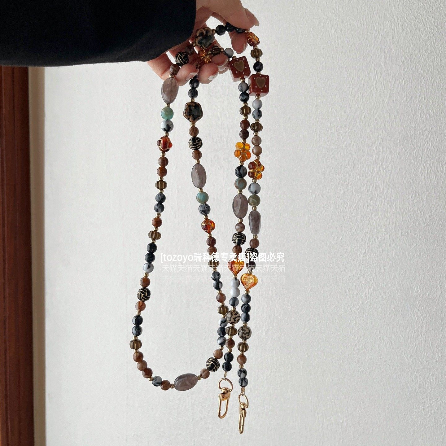 特别设计款手机链皮漂亮不规则串珠链条小众精致豹纹背带挂链复古咖色斜挎可背高级感气质防丢挂饰包包垫片壳,3C数码配件,手机挂件/手机链,淘宝优惠券,粉丝福利购,淘宝优惠卷