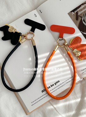 高端小马手机挂绳垫片皮质手腕绳马年招财福袋吊坠短款手绳简约百搭皮绳腕带钥匙扣挂件包包红色链防丢男女壳