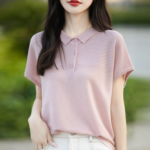 夏季POLO领桑蚕丝上衣薄
