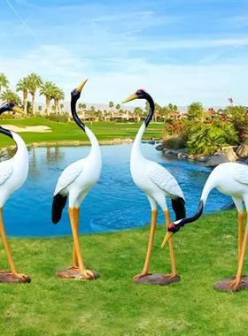 仿真仙鹤雕塑丹顶鹤摆件玻璃钢中式庭院花园假山水池园林景观装饰