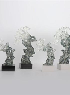新中式透明树脂假山雕塑艺术品摆件展示厅玄关酒店大堂走廊装饰品