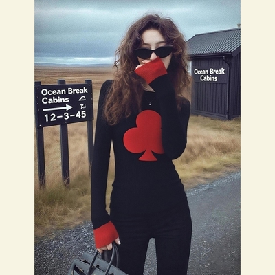 25冬季别致独特小众不撞款上衣高级感超好看黑色梅花针织打底衫女