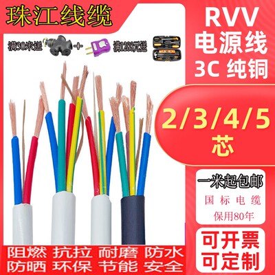 广州珠江电缆纯铜电源线2芯3芯
