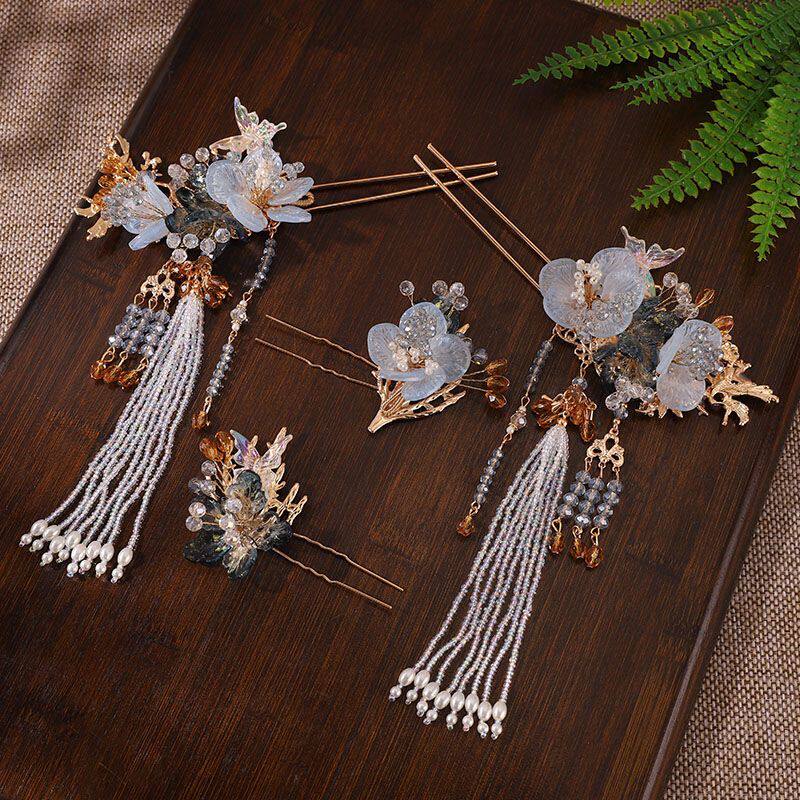 中式汉服发饰套装超仙琉璃饰品发簪全套古装复古流苏配饰发饰品女