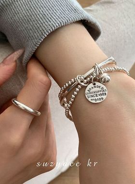 三层圆牌女小众ins韩系叠戴手链