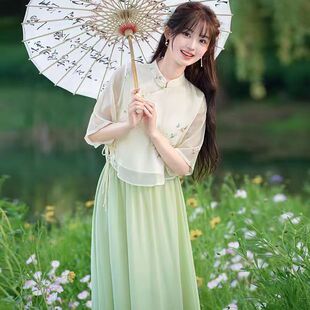 新中式国风连衣裙少女夏装2025新款初中高中学生民族风立领套装裙
