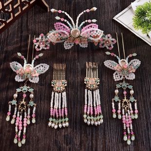 古风汉服头饰新款超仙流苏蝴蝶发冠明制发钗唐风配饰发饰套装配饰