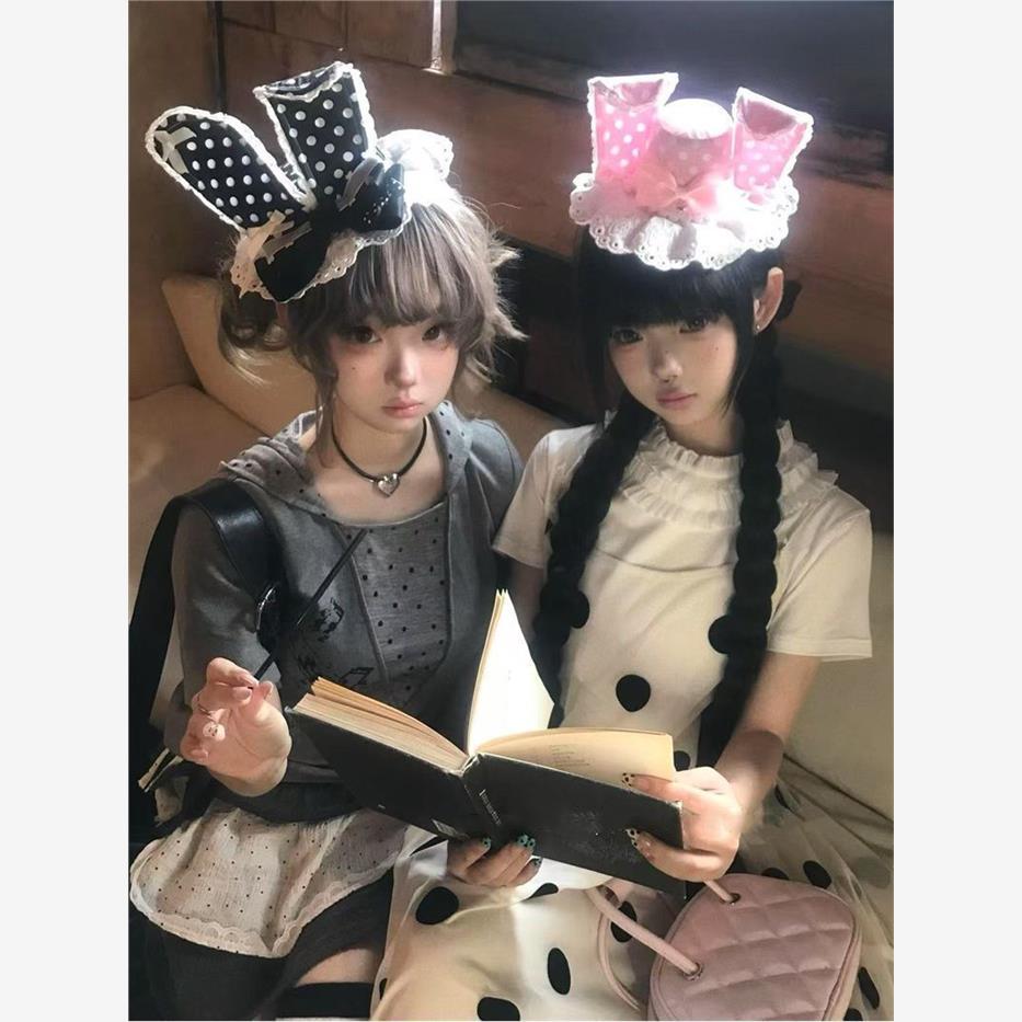 日系lolita蝴蝶结波点兔