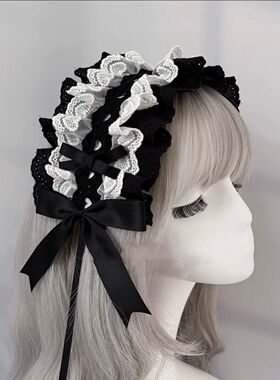 暗黑Lolita头饰doll感哥特黑白色蕾丝发带lo娘甜美蝴蝶结配饰日系