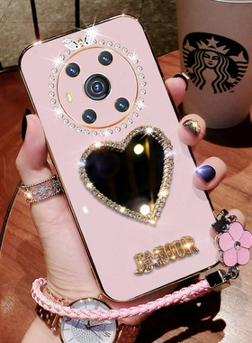 华为荣耀magic3手机壳mgaic3pro新款保护套ELZ一AN00硅胶全包10防摔majic软壳带镜子魔术migac3外壳支架por女