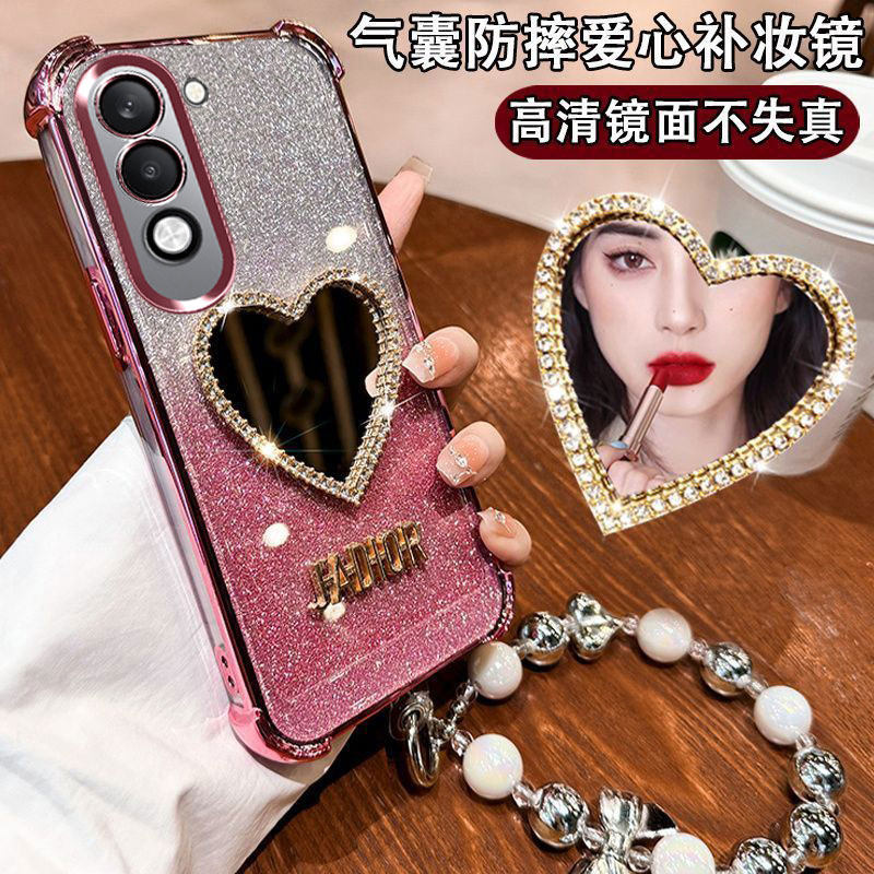 适用vivoy37c手机壳新款vivo保护y37c硅胶套爱心镜子V2442A带镜头膜全包viviy气囊防摔透明软壳voy丫vovoy女