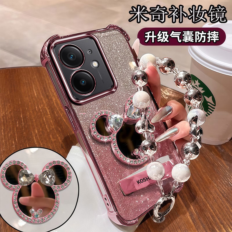 适用真我neo7SE手机壳镜子RMX5060硅胶带镜头膜全包realmeNeo7 se保护套镶钻5080气囊防摔透明软壳realme潮女