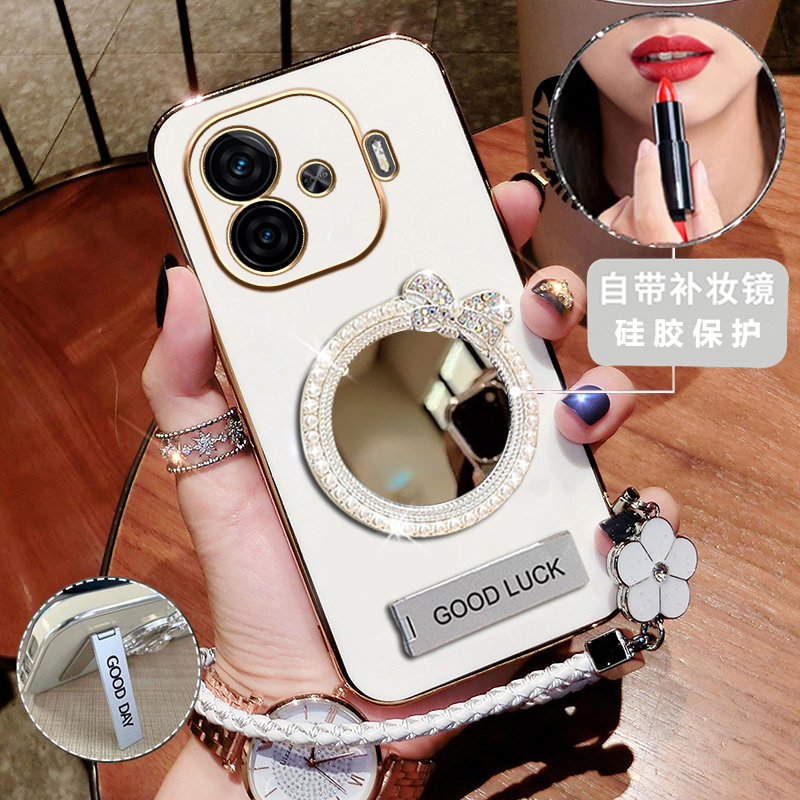 适用 iQOOZ9手机壳带支架vivoiQOOZ9Turbo保护V2352A软套iQ00Z9硅胶镜面iQOO新款vivo爱酷2361外壳防摔全包女