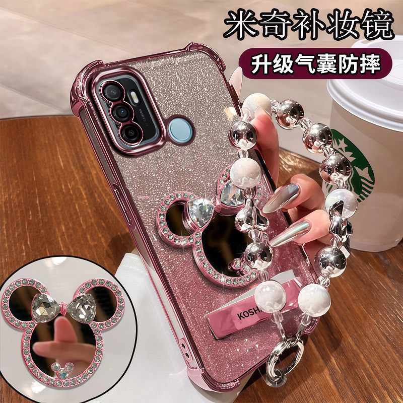适用oppoA32手机壳PDVM00新款手链oppo保护A11s硅胶套A32全包带镜子oppa防摔opopa软壳镶钻0pp0透明opooa女款