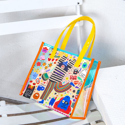 尚盈@潮玩女孩卡通款炫彩镭射大容量防水沙滩游泳镭射包防尘收纳