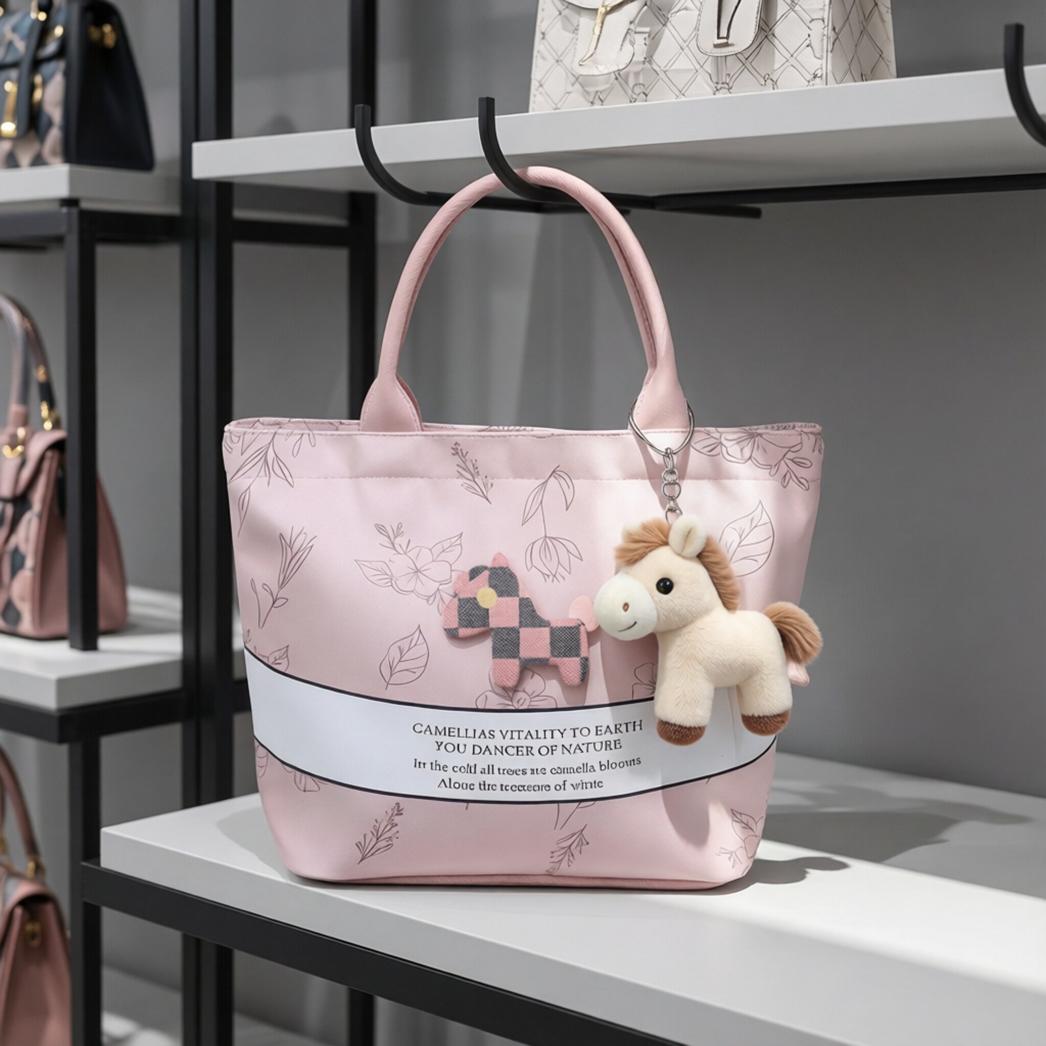 尚盈粉色小马印花上班包包女大容量防水手提包拉链款时尚包袋通用