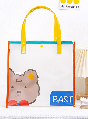 尚盈@bast熊透明PVC手提果冻包大容量防水百搭学生补习单肩背包