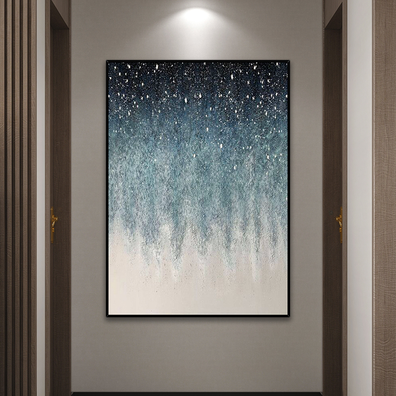 纯手绘油画碎石点缀抽象星空竖幅立体有框玄关走廊客厅装饰艺术画图片