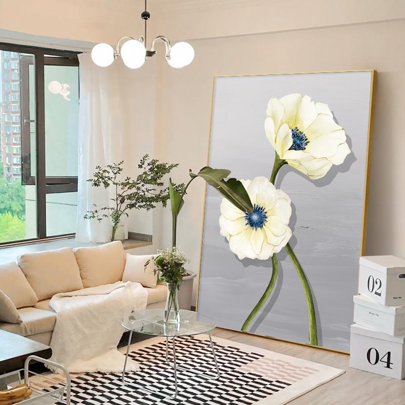 北欧奶油色装饰画客厅ins风原木色沙发背景壁画花卉玄关走廊挂画