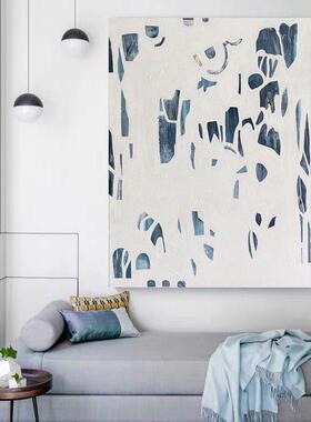 HW.ART原创手绘《蓝色音符》侘寂赤贫风油画餐厅现代抽象装饰画