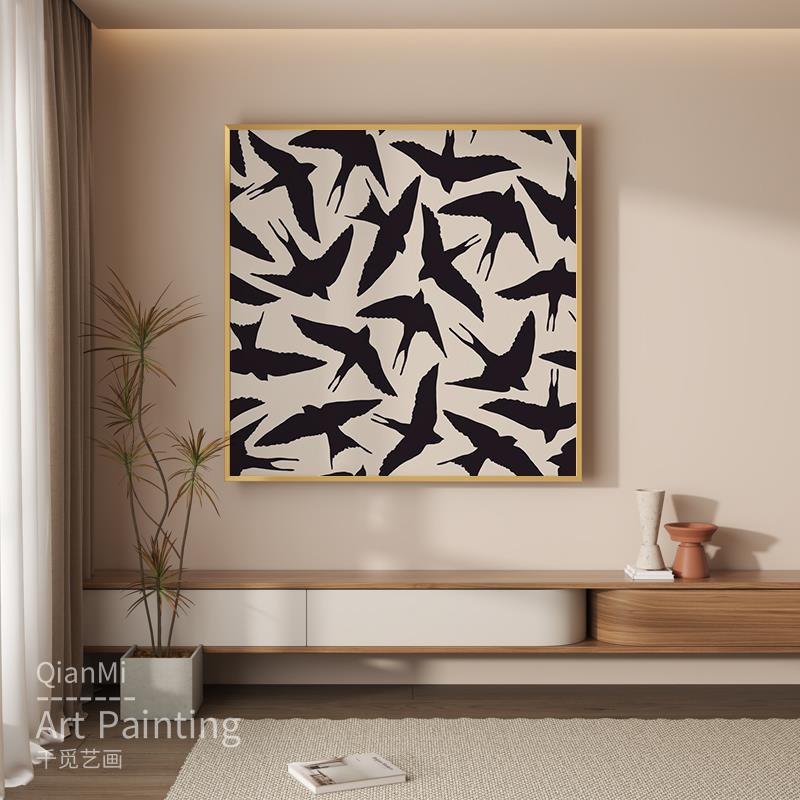 黑色动物飞鸟客厅沙发大幅挂画现代轻奢卧室床头墙壁画玄关装饰画图片