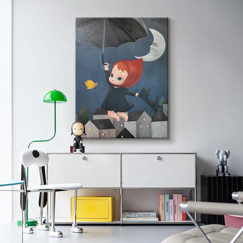 玄关MANE泡泡玛特手绘油画客厅小众艺术挂画抽象卡通人物装饰壁画