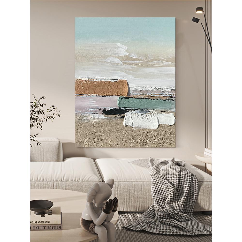 QC.ART手绘油画北欧现代客厅沙发抽象简约大幅厚肌理玄关立体挂画