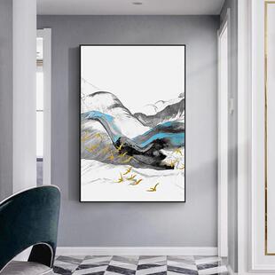 新中式入户玄关装饰画墨染山林客厅背景挂画走廊过道楼梯间晶瓷画