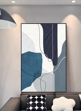 现代极简入户玄关装饰画客厅沙发后背景墙落地画大幅蓝色线条挂画