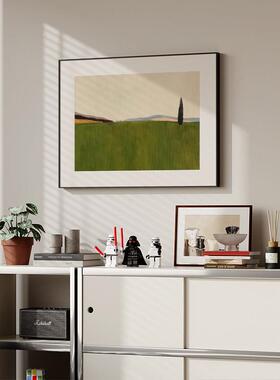现代北欧风绿色留白风景客厅餐厅卧室玄关装饰画背景墙横版挂画